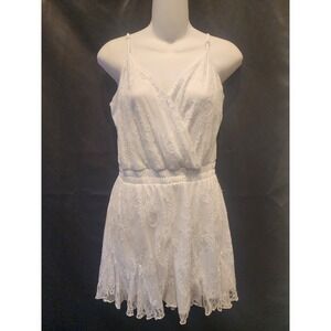 Trixxi White Lace Romper Surplice Wrap Floral Scalloped Hem Sleeveless Womens S